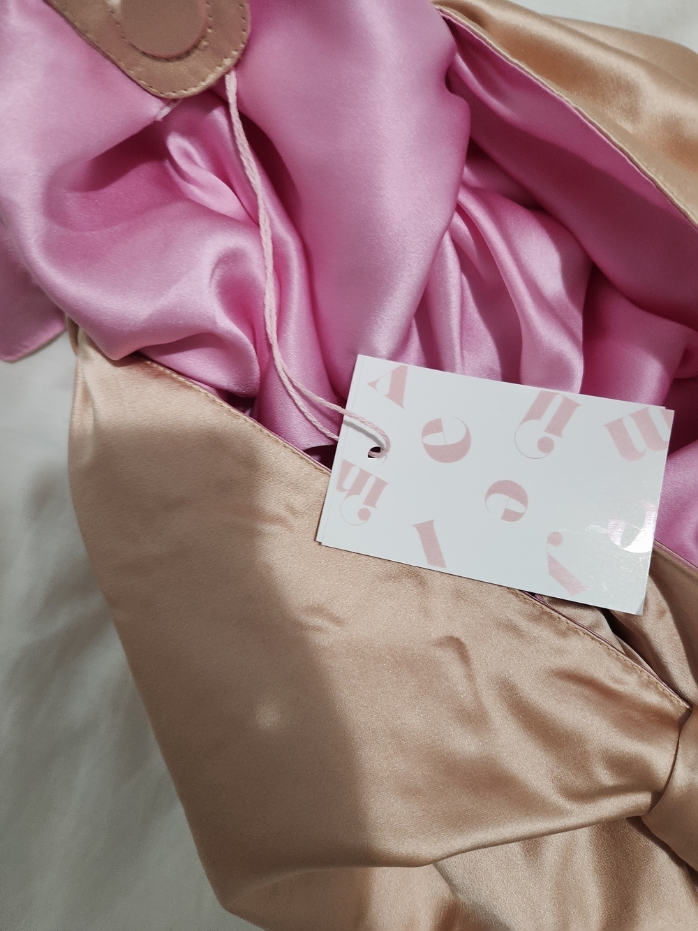 Peach Satin Knot-Handle Shoulder Bag with Pink Accent - Picture 7 of 11